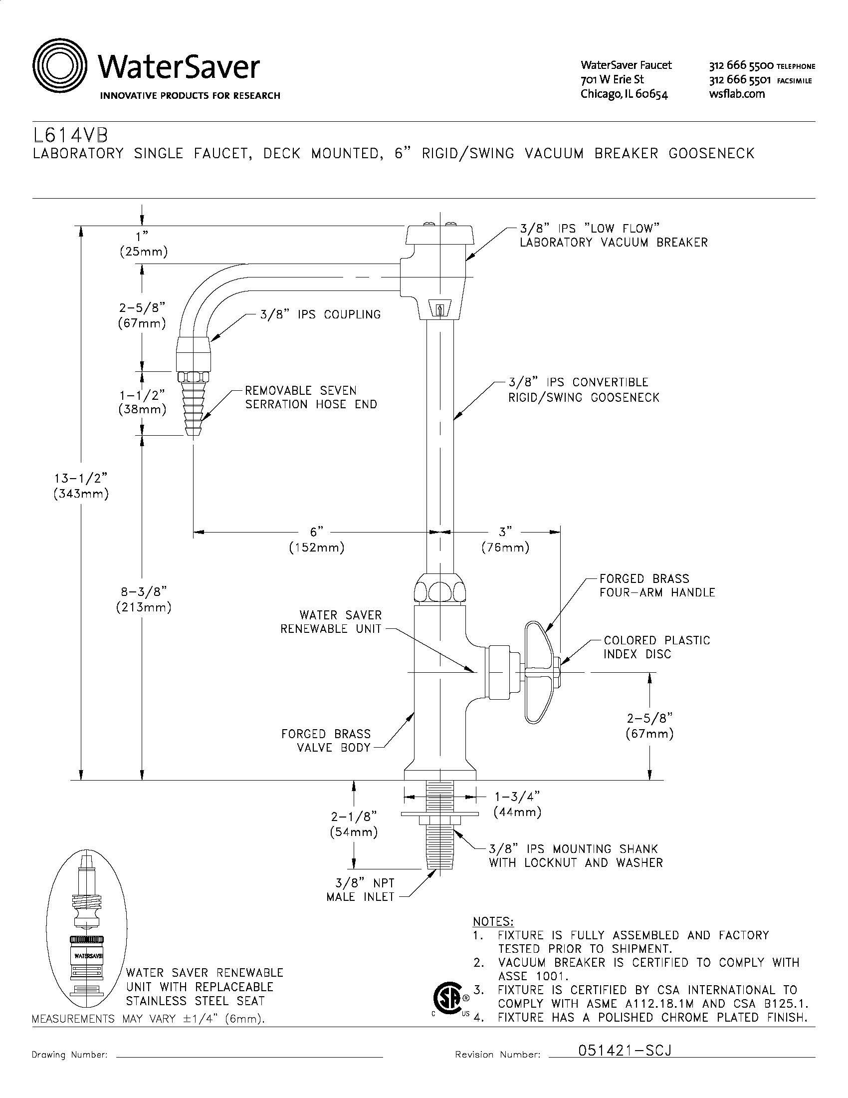 Watersaver L614VB Laboratory Faucet